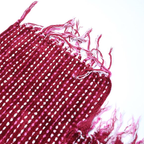 Chenille Burgundy Dotted Long Rectangular Scarf Tassels Winter Fall Red Pink Y2K - Picture 4 of 5